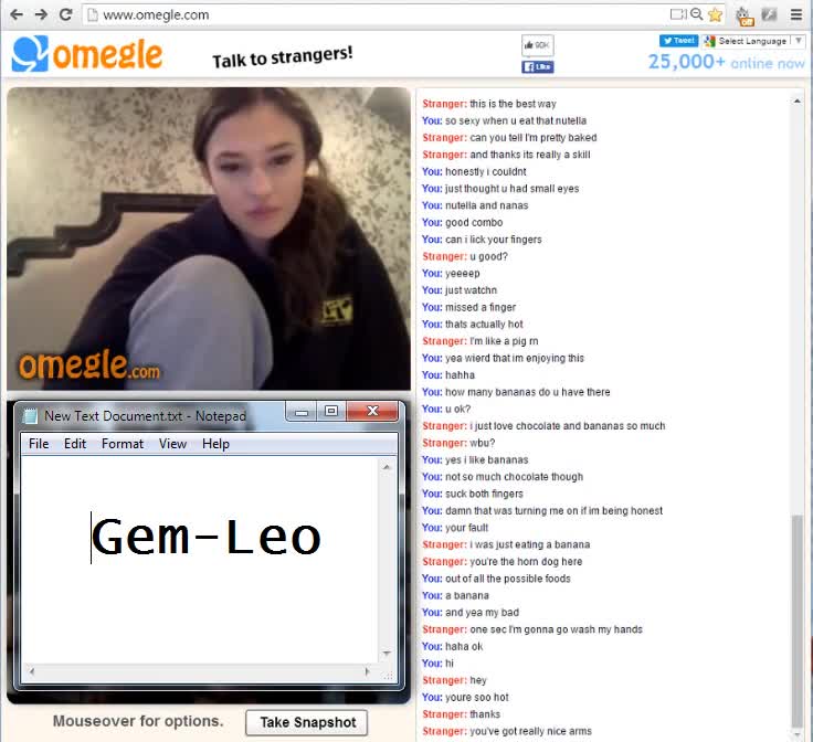 Horny girl on omegle spreads her legs